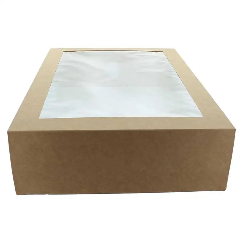 Box-like Cardboard Sandwich Food Platter Kraft with a tan exterior and white top surface