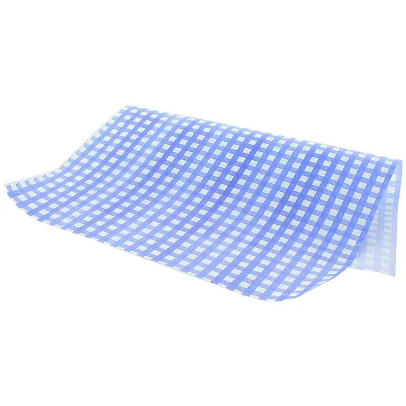 Gingham greaseproof paper in blue and white checkered fabric with a wavy draped look