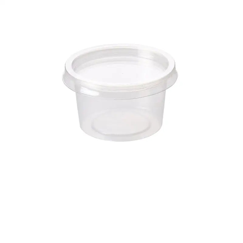 Round white plastic portion sauce pot with lid for sample storage