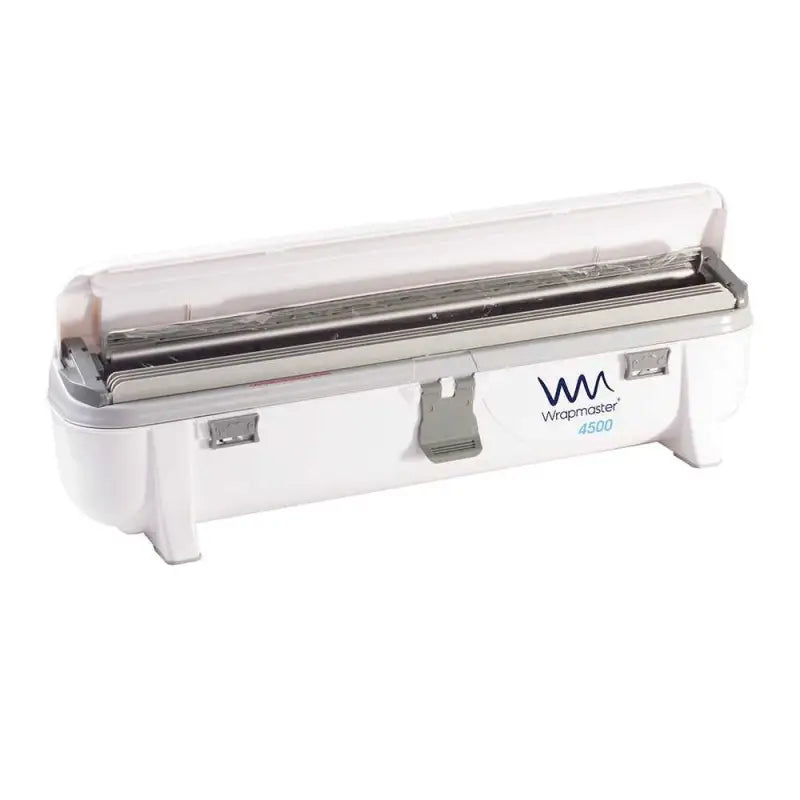 Plastic wrap dispenser - 63M97 with cutting edge and clear lid for baking parchment refills