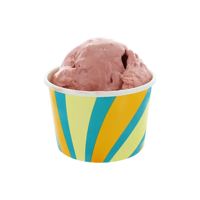 Scoop of pink ice cream in a colorful cup from the 1 Scoop Ice Cream Tub