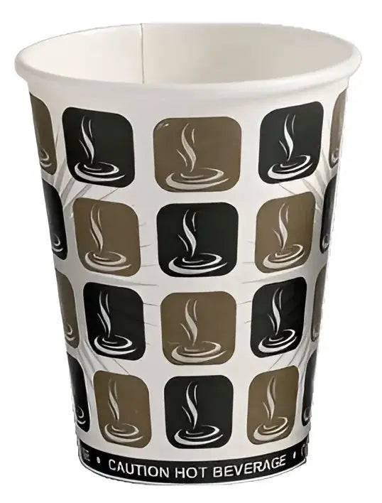 Disposable single wall paper cup with mocha design for hot drinks in 12oz Cafe Mocha product