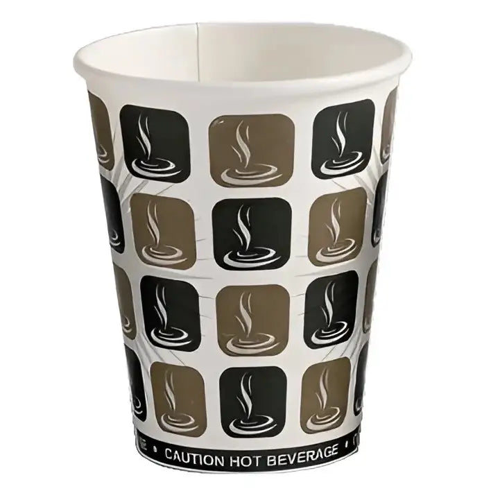 Disposable single wall paper cup with mocha design for hot drinks in 12oz Cafe Mocha product