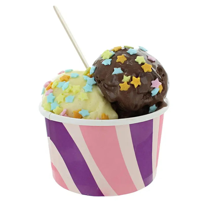 Ice cream scoops with colorful sprinkles in a 2 Scoop Ice Cream Tub Paperboard