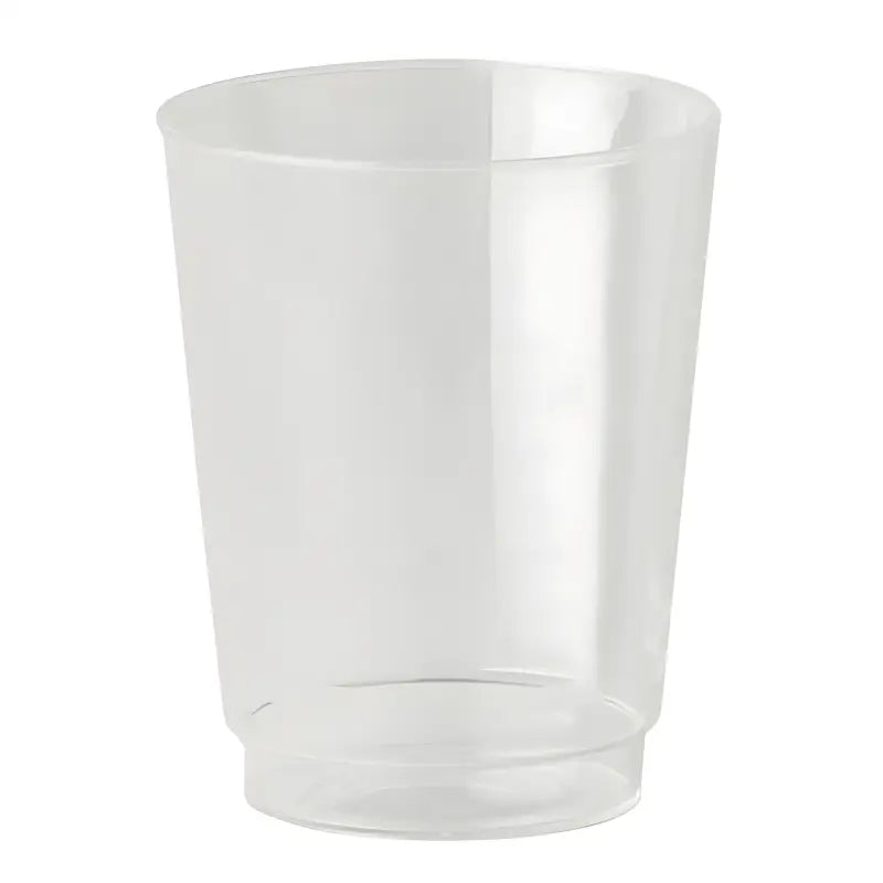 Clear plastic cup with tapered shape ideal for 2cl plastic shot glasses