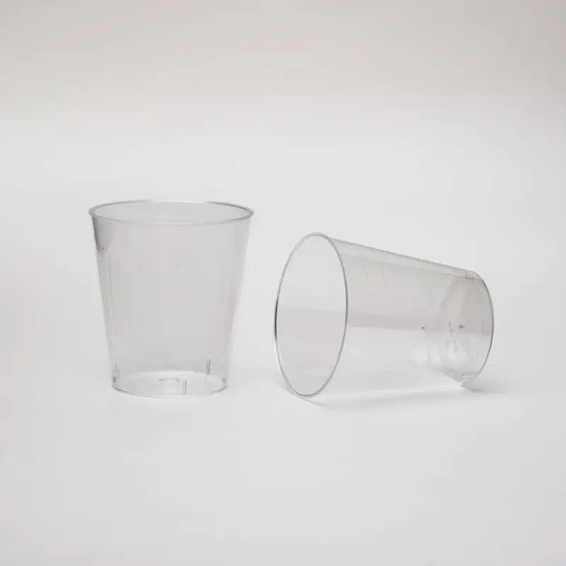 Two clear plastic shot glasses 2cl plastic shot glasses CE marked 20ml lined