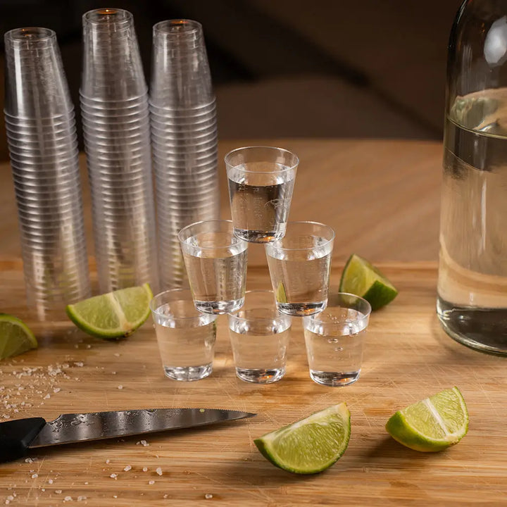Tequila shot pyramid using 2cl plastic shot glasses for serving drinks