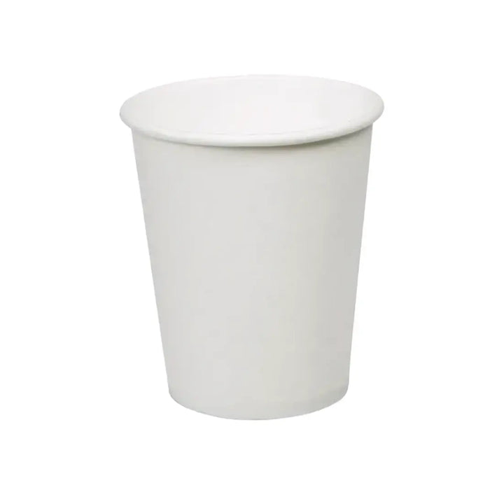 White paper coffee cup with smooth glossy finish and rounded rim for 7oz white paper portion pots with pp vented lids