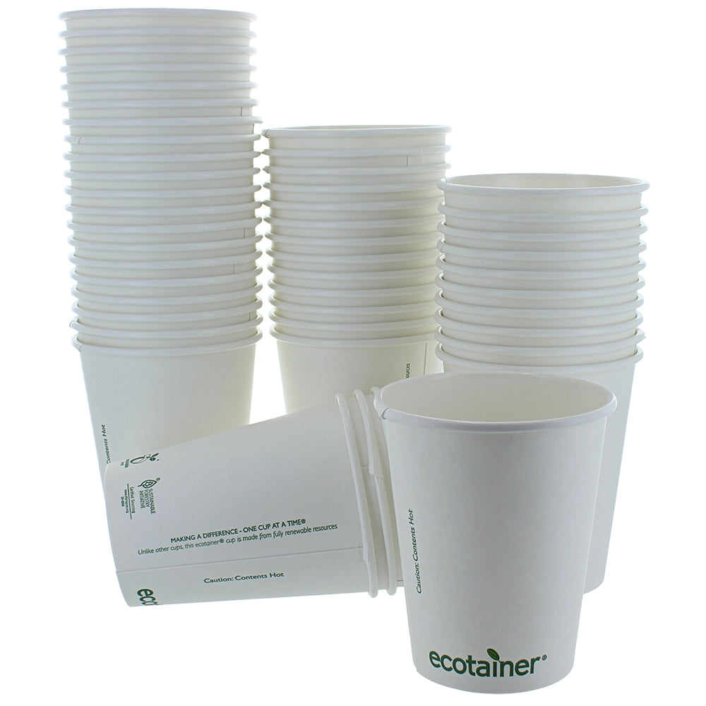 12oz White Single Wall Biodegradable & Compostable Disposable takeaway coffee cups UK