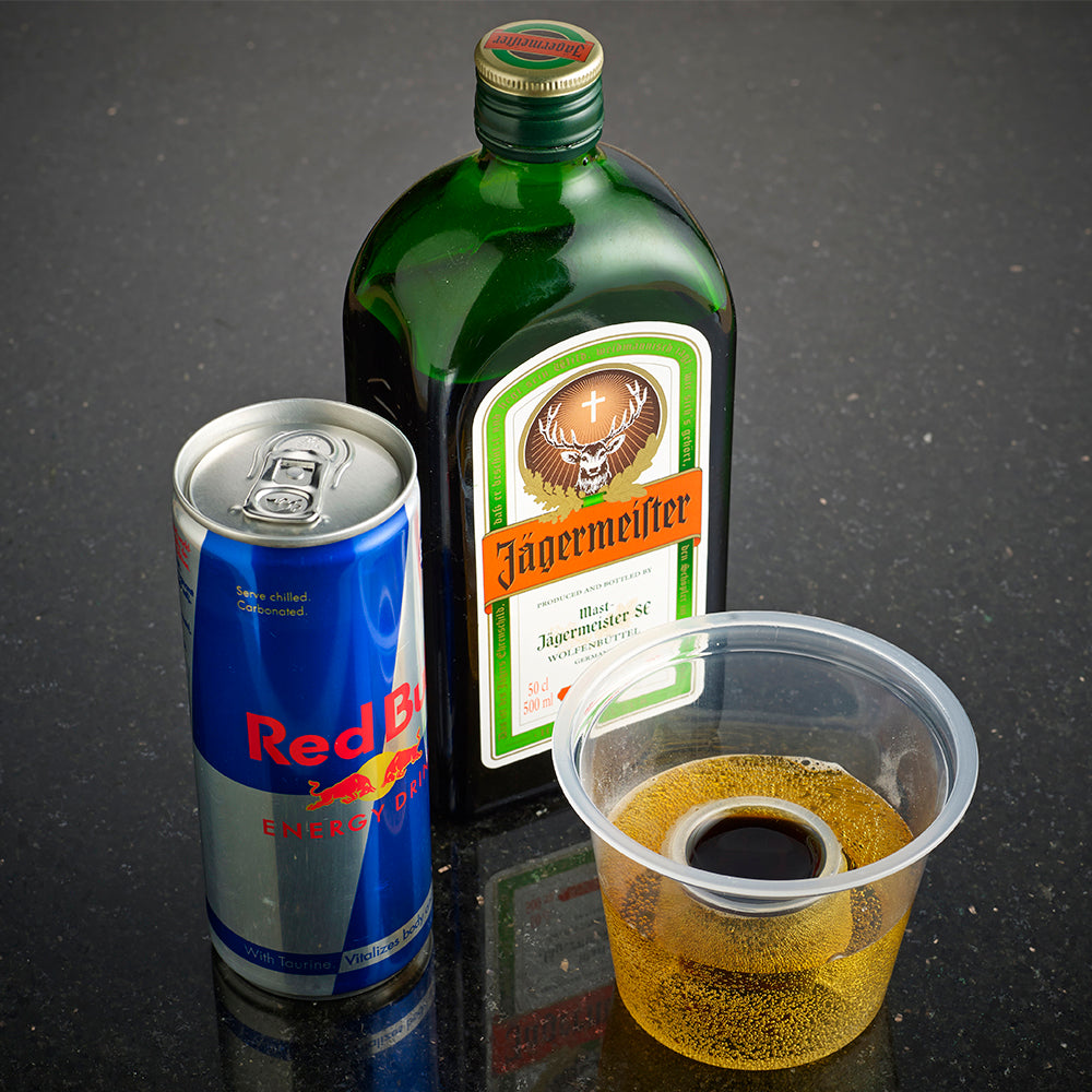 Jager Bomb Shot Glass, Firm clear Plastic 25ml CE shot measure in an outer cup of 60ml