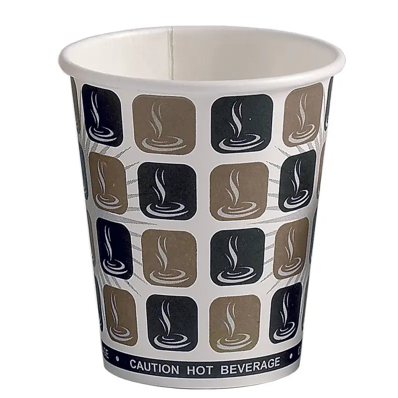 Disposable 8oz Cafe Mocha Hot Drink Paper Cups with CAUTION HOT BEVERAGE warning