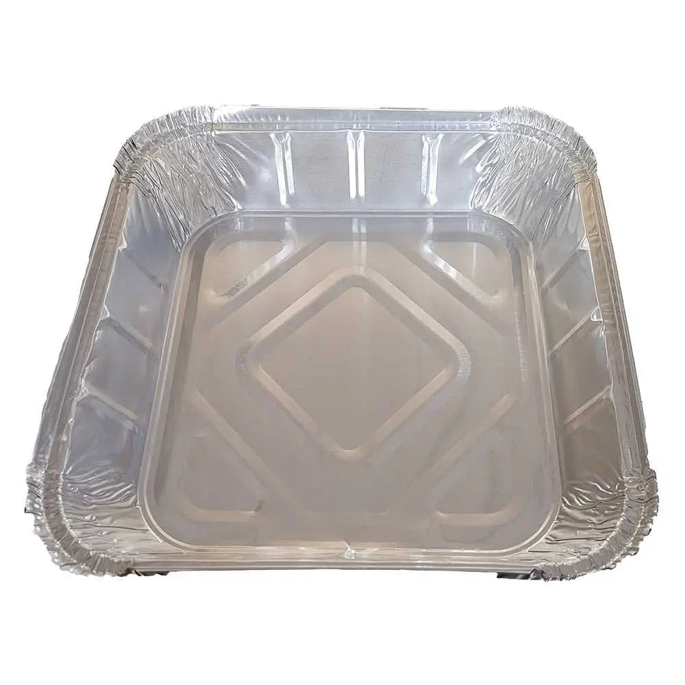 Square aluminum foil baking pan with ridged edges for versatile square foil containers