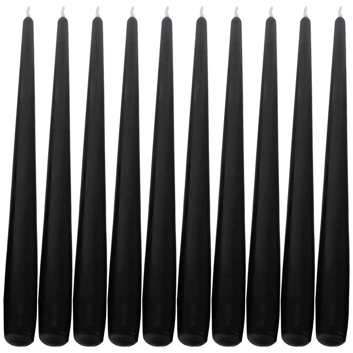 Row of tall black taper candles for elegant dinner settings and ambiance