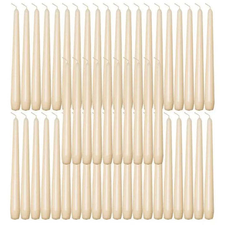 Rows of off-white taper candles for elegant dinner settings or special occasions