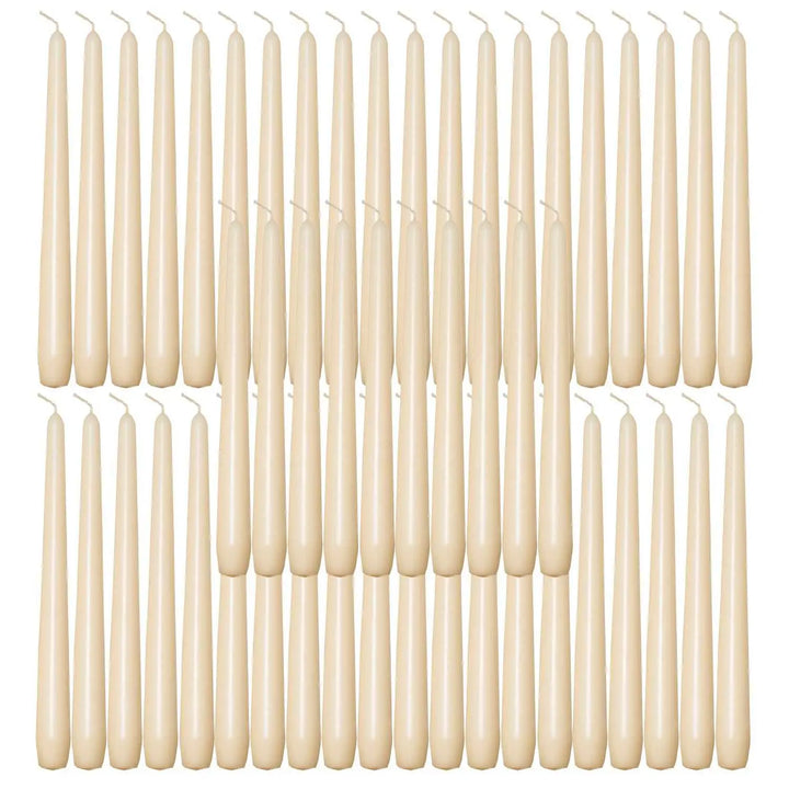 Rows of off-white taper candles for elegant dinner settings or special occasions