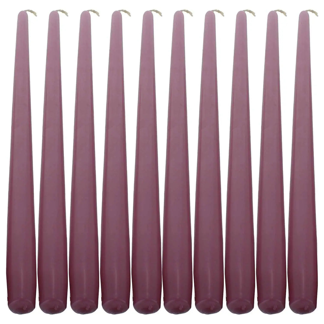 Mauve taper dinner candles in a row for elegant dining and ambiance enhancement