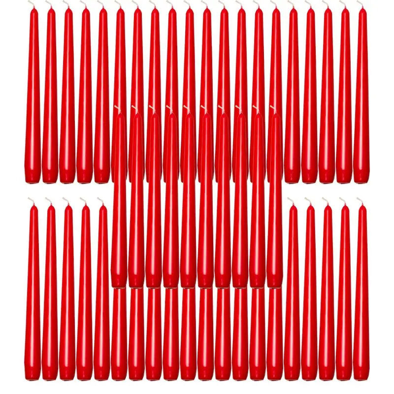 Red taper candles arranged in rows, perfect for elegant dinner candle settings