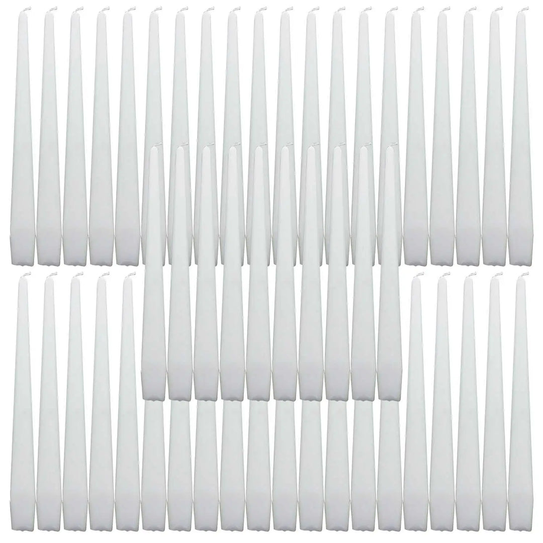 Set of white cable ties arranged in rows for securing Taper Dinner Candles