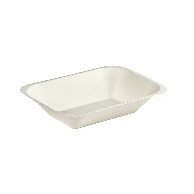 Biodegradable Sugar Cane Bagasse open food trays in a rectangular white design
