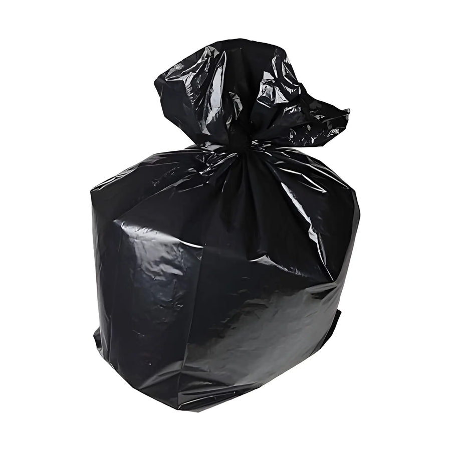 Black Heavy Duty DANUBE Sacks tied at the top, perfect heavy duty bin liners