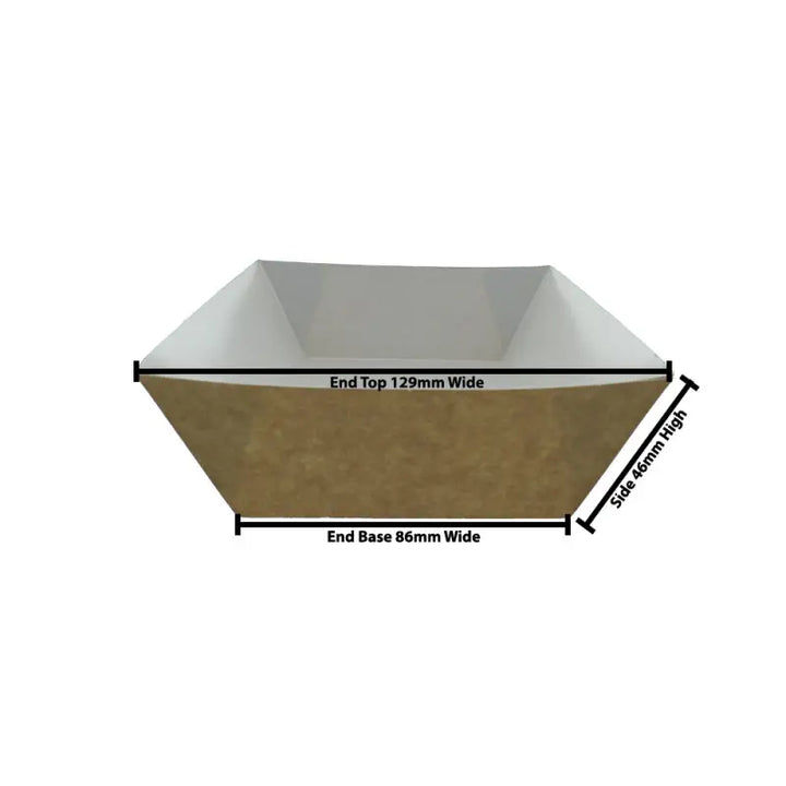 Trapezoidal Cardboard Kraft Food Meal Tray with labeled dimensions for easy use