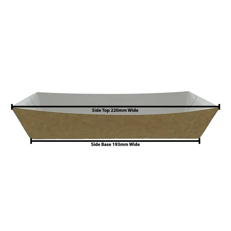 Tapered rectangular Cardboard Kraft Food Meal Tray with width measurements for takeaway