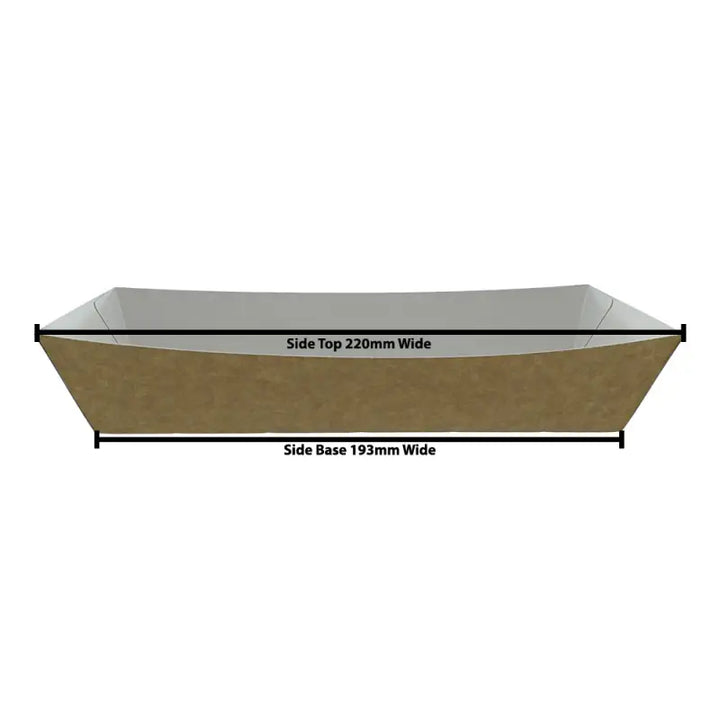 Tapered rectangular Cardboard Kraft Food Meal Tray with width measurements for takeaway