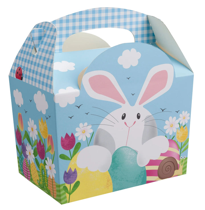 Colorful easter design children’s meal party box featuring cartoon bunny and floral patterns on cfbb board material
