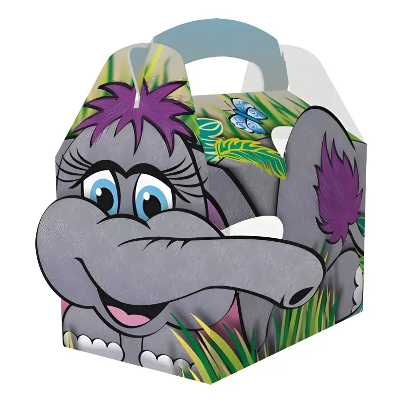 Cartoon elephant gift box with tropical foliage in Jungle Design for Children’s Meal Party Box