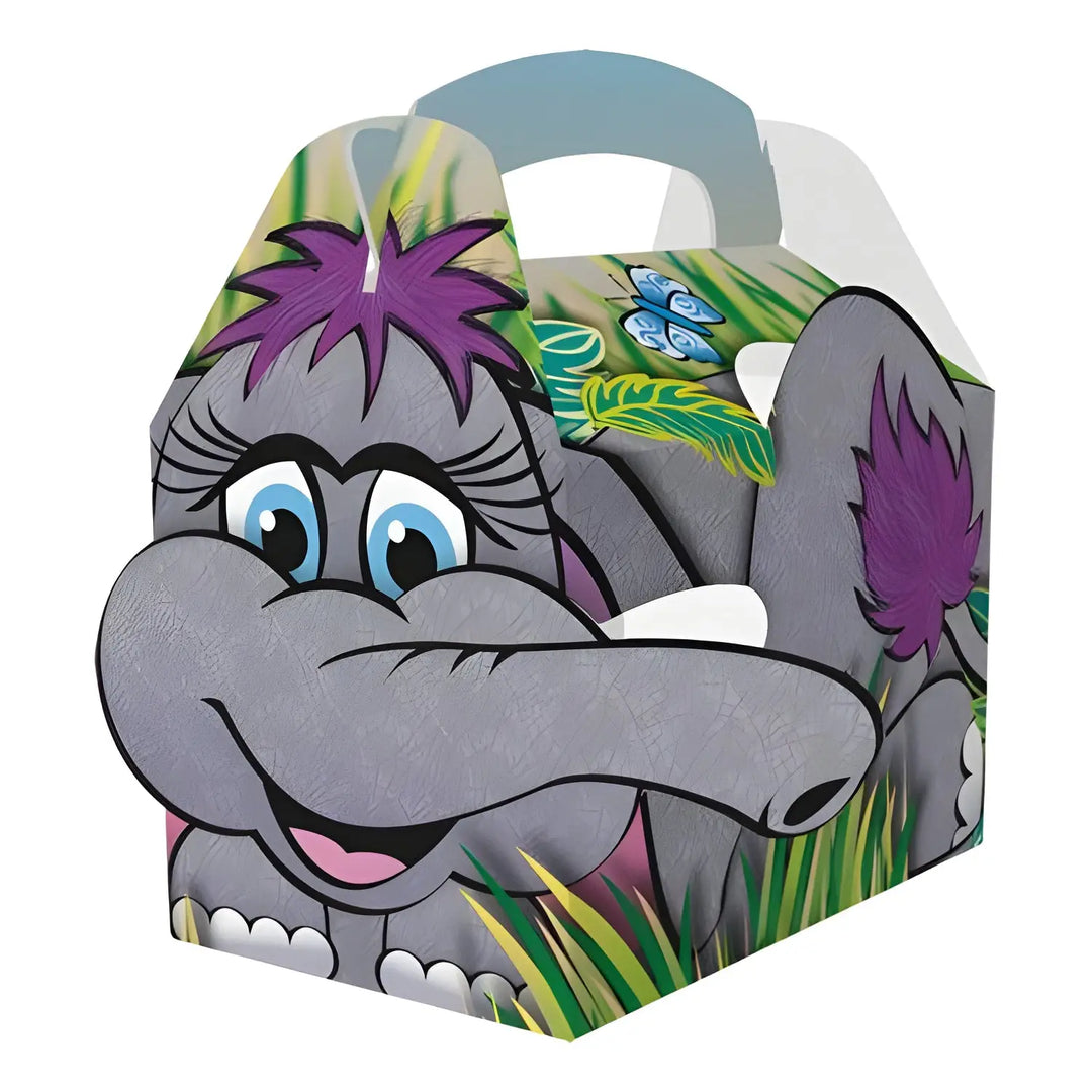 Cartoon elephant gift box with tropical foliage in Jungle Design for Children’s Meal Party Box