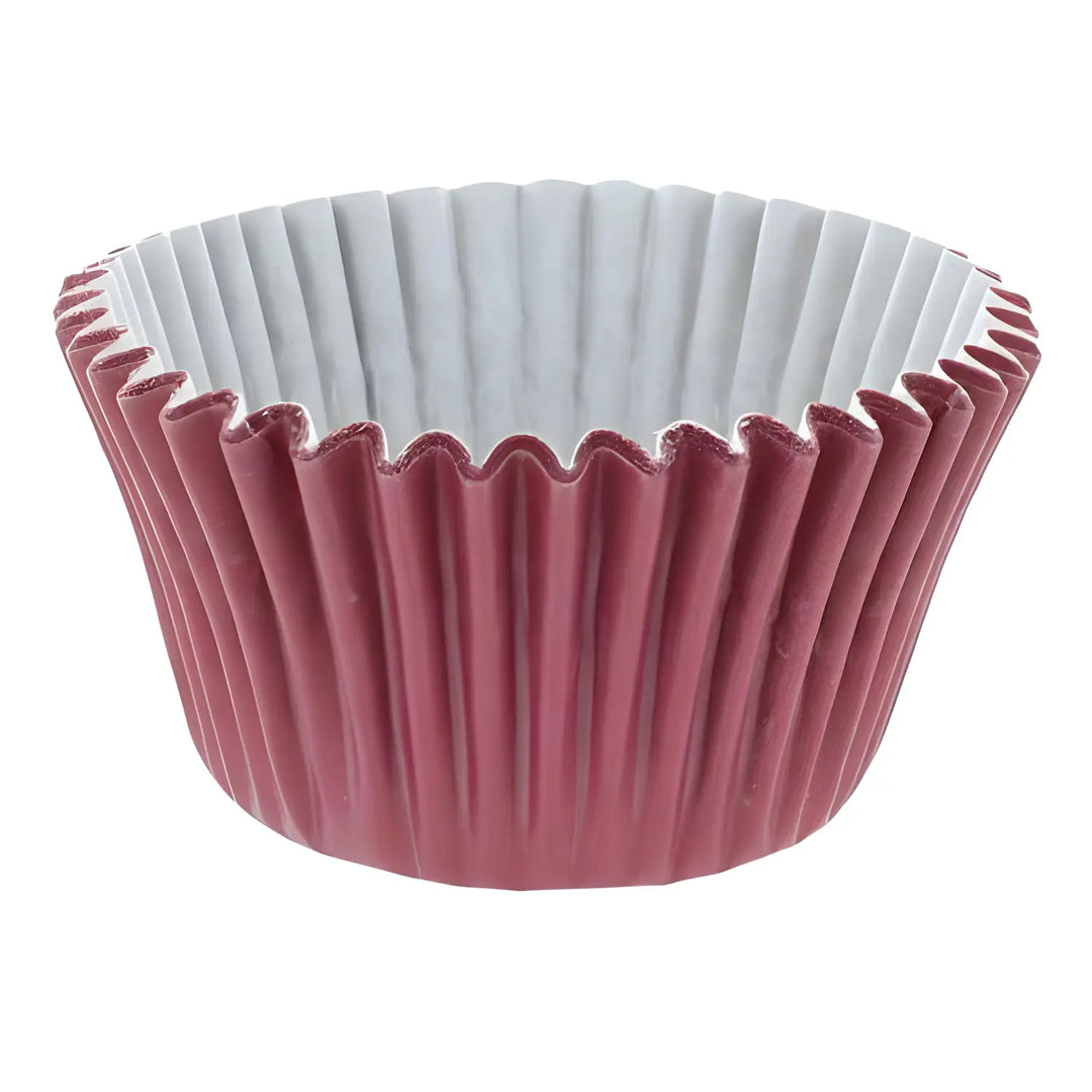 Burgundy cupcake cases with pleated sides and white interior for deli supplies cupcake