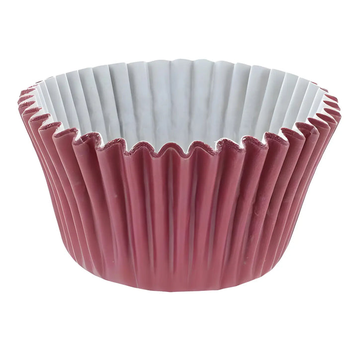 Burgundy cupcake cases with pleated sides and white interior for deli supplies cupcake