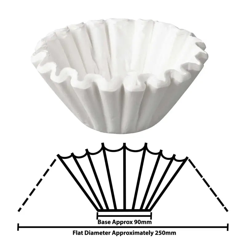 White fluted paper coffee filter for filter coffee machines like Bravilor and Bunn