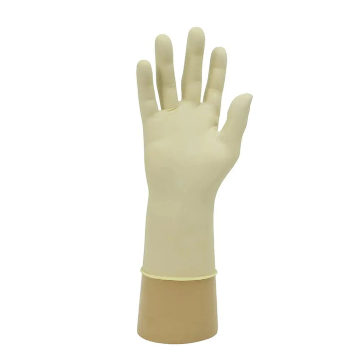 Natural Latex Powdered Disposable Glove Shield GD45 on hand display stand