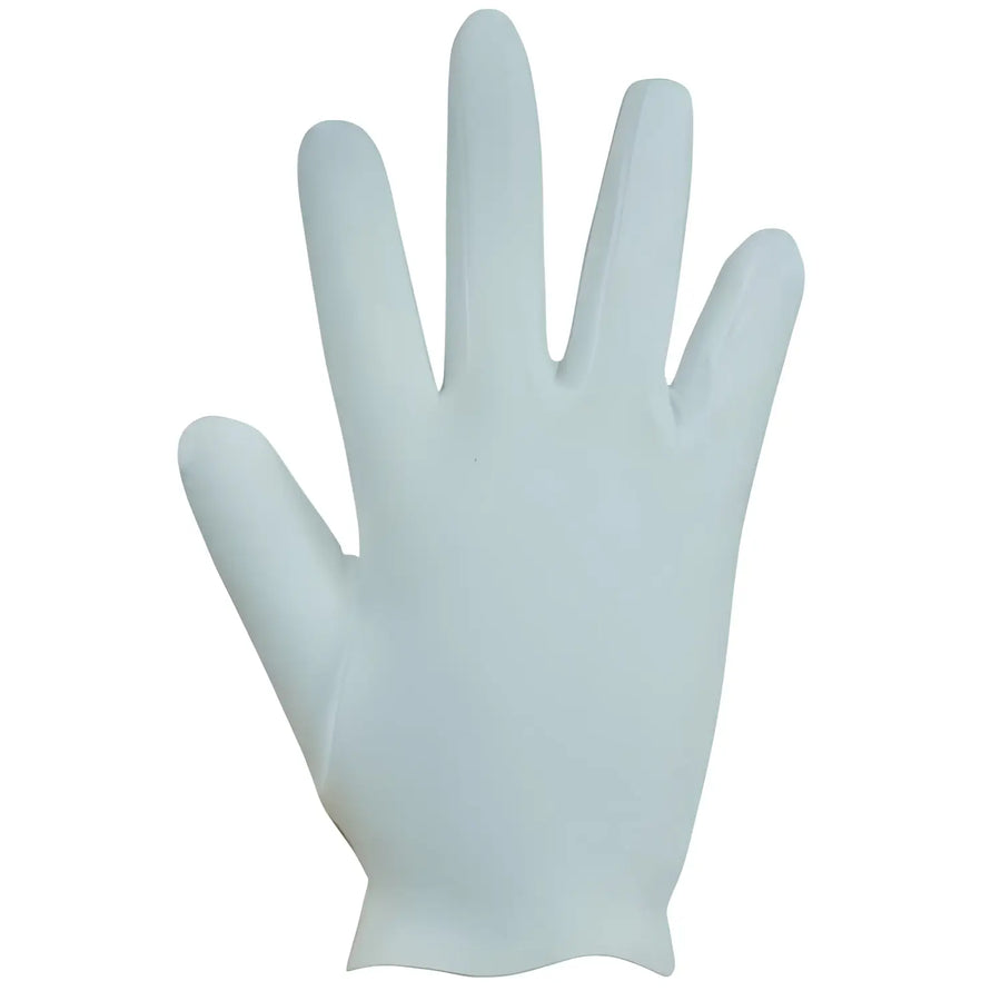 White disposable latex or nitrile glove for use with White Cotton Gloves for Serving Warm Plate