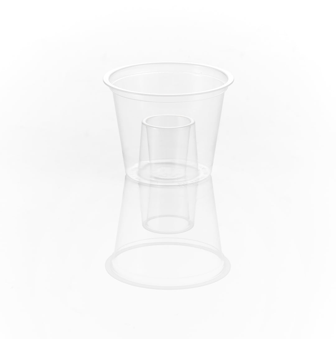 Jager Bomb Shot Glass, Firm clear Plastic 25ml CE shot measure in an outer cup of 60ml
