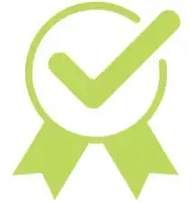 Green checkmark icon with ribbon banner beneath it.