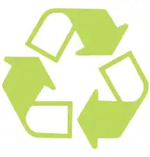 Green recycling symbol made of three curved arrows forming a triangle.