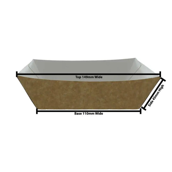 Trapezoidal Kraft Cardboard Food Burger Tray with labeled dimensions for takeaway