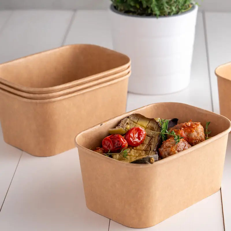 Eco-friendly kraft food container box, rectangular with minimalist design