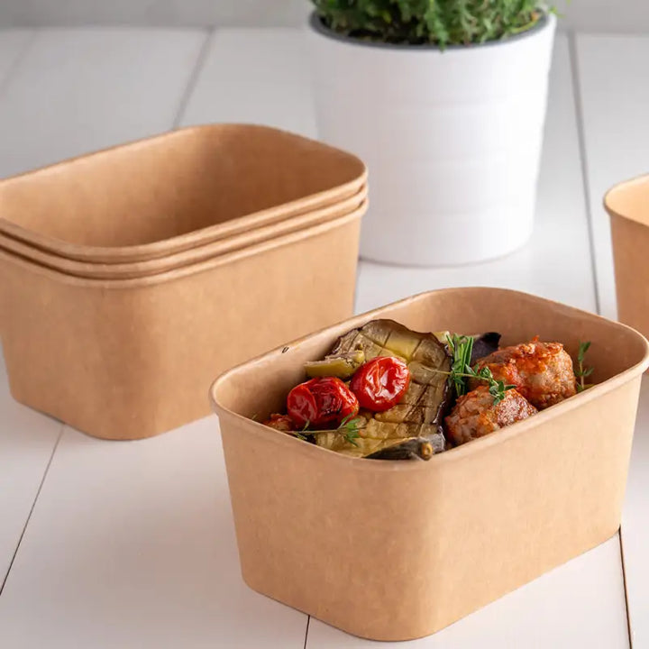 Eco-friendly kraft food container box, rectangular with minimalist design