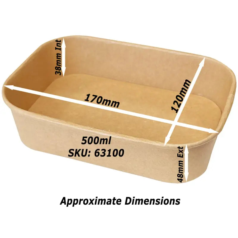 500ml kraft food container box, 170x120x38/48mm beige rectangle
