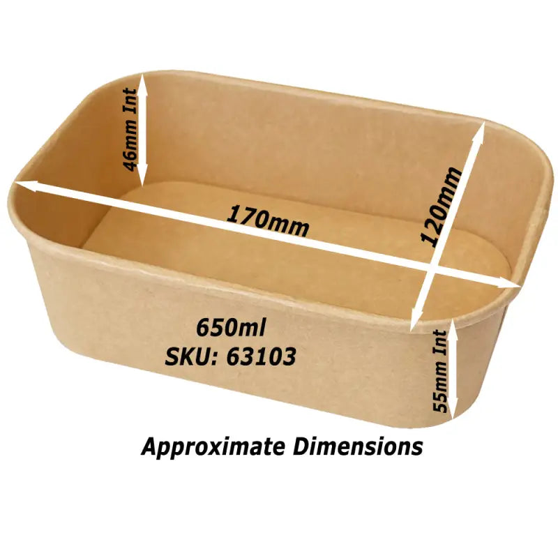 650ml kraft food container box, 170x120x46/55mm rectangle