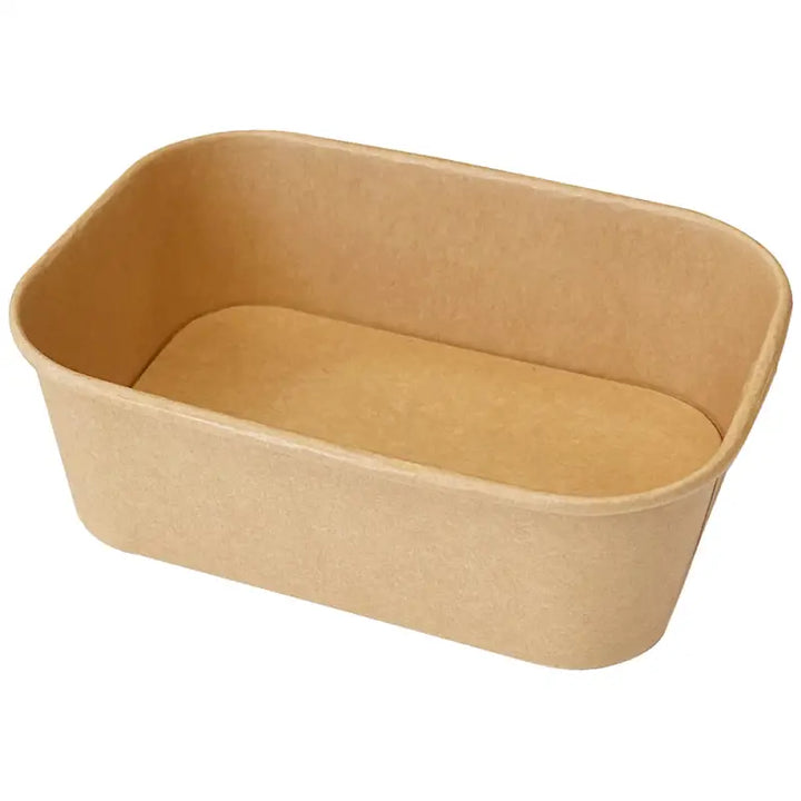 Beige kraft food container box with textured surface and smooth edges