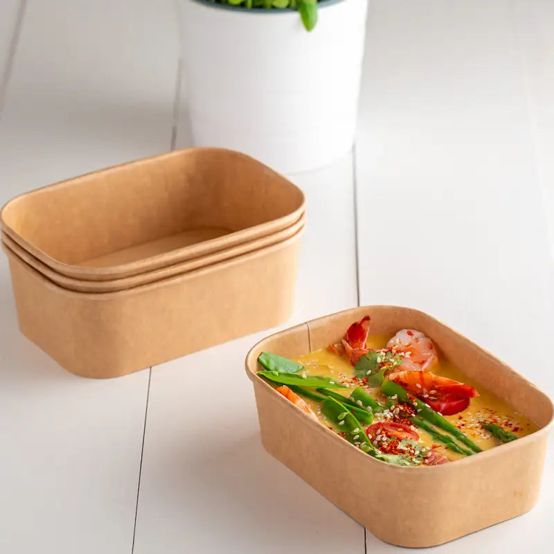 Eco-friendly kraft food container with vibrant lunch display