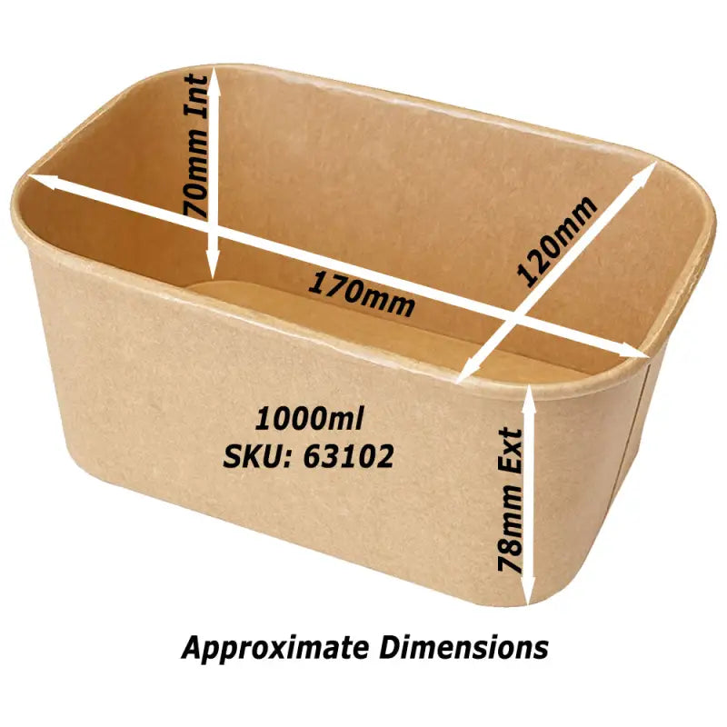 1000ml kraft food container box with white measurement markings