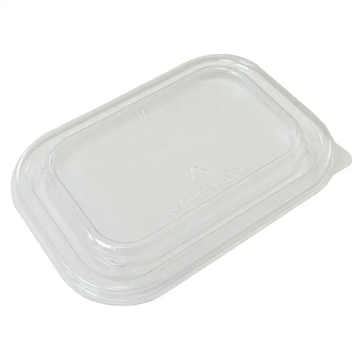 Clear kraft food container lid with glossy finish and ergonomic handle