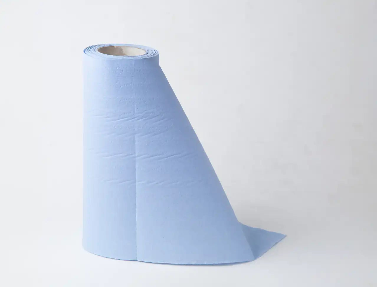 Light blue conical paper towel roll.