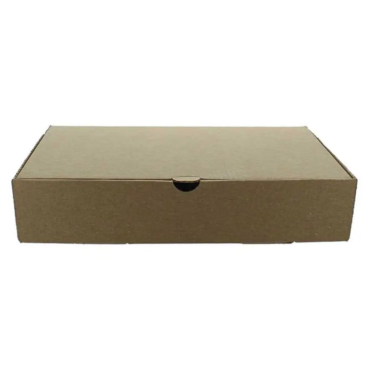 Plain brown cardboard box with a closed lid for serving fish and chips