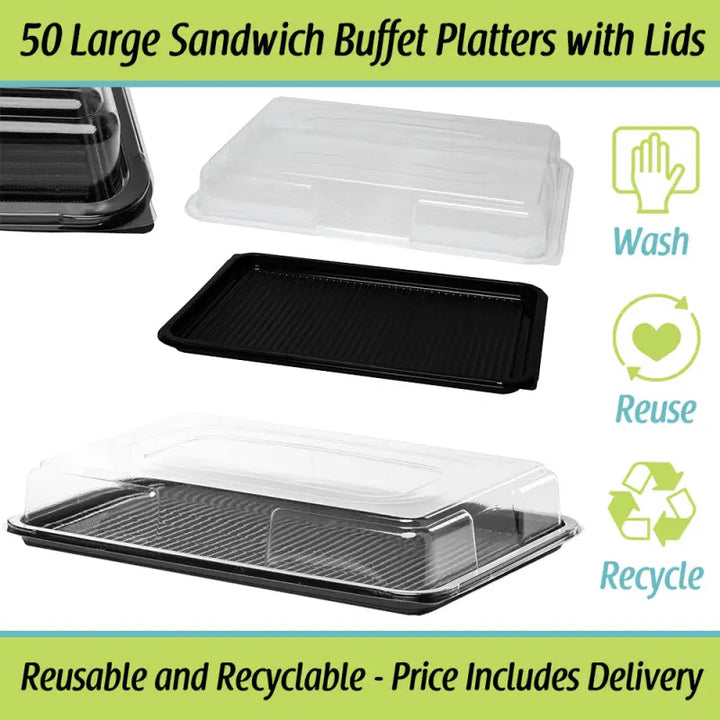Premium large reusable sandwich buffet platters with lids made of food grade materials